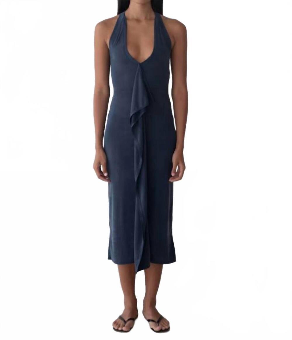 NEW BELLE ANNA women's cascade dress in navy